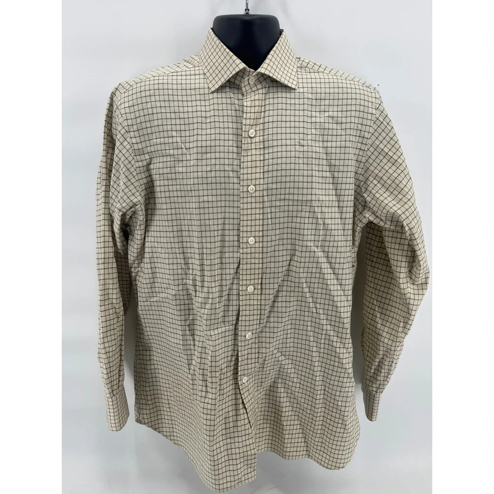 Polo Ralph Lauren Button Down Shirt Mens 15.5 33 Tan Regent Classic Fit Grid